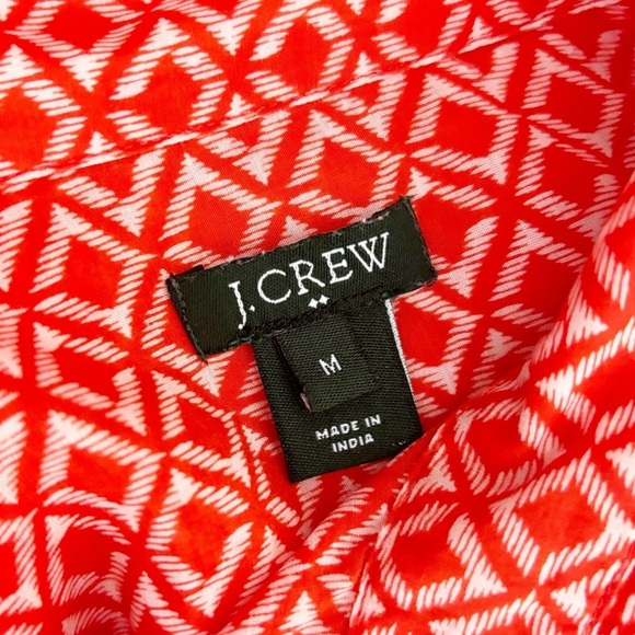J. Crew Cotton Silk Geometric Printed Orange Popover Button Down Shirt Size M - Picture 14 of 16